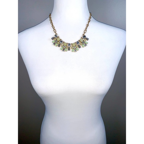 J. Crew Green & Pewter Stone Crystal Cluster Statement Necklace EUC - Picture 3 of 7